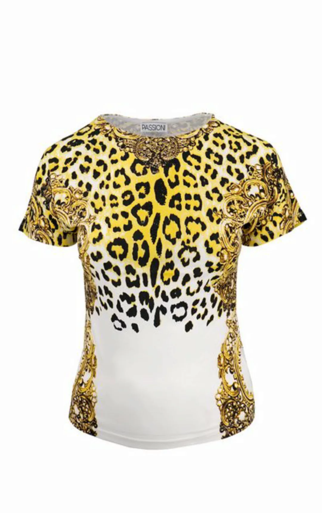 Passioni T-Shirt mit Leoparden- und Dekormuster-Mix in Gold und Schwarz günstig online kaufen