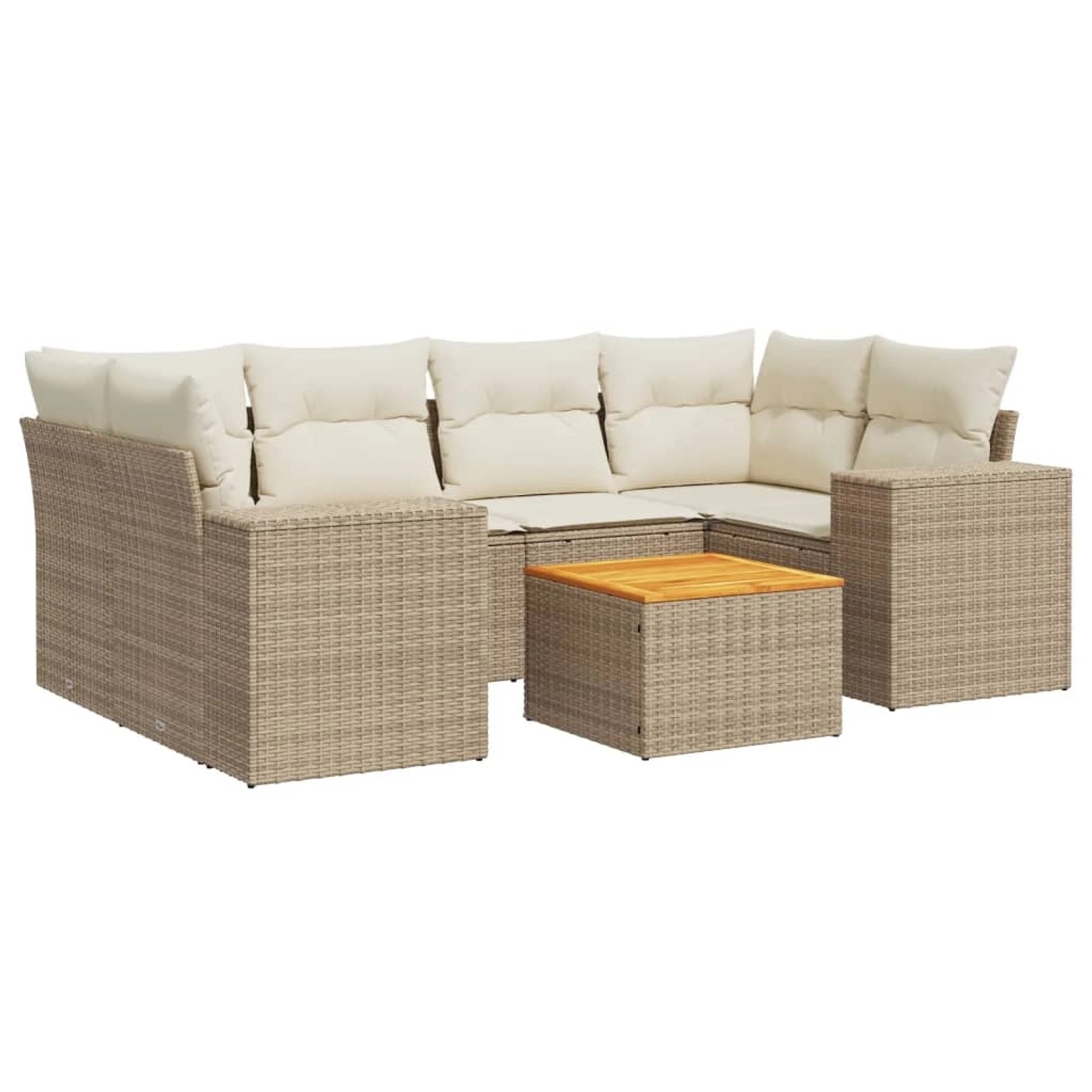 vidaXL 7-Tlg Garten-Sofagarnitur mit Kissen Beige Poly Rattan 3225344 günstig online kaufen