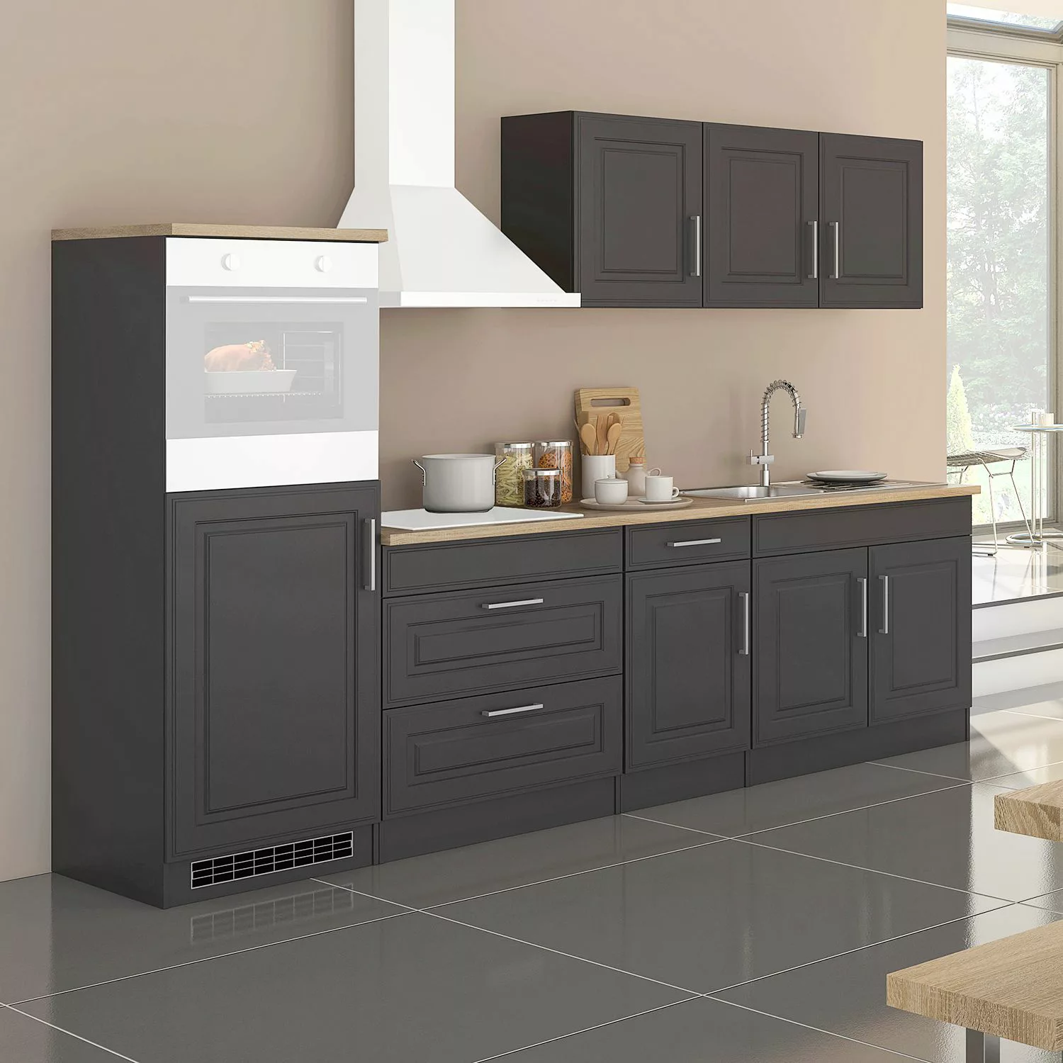 Held Möbel Küchenzeile Rom 290 cm Landhaus Grau Matt ohne E-Geräte günstig online kaufen