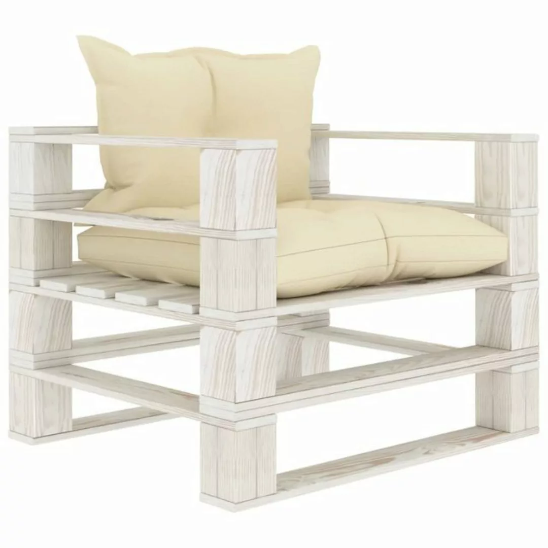 vidaXL Loungesofa Garten-Palettensofa mit Kissen in Creme Holz, 1 Teile günstig online kaufen