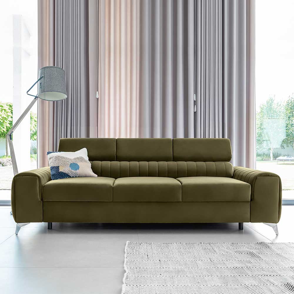 Sofa Couch in Oliv Grün aus Velours günstig online kaufen