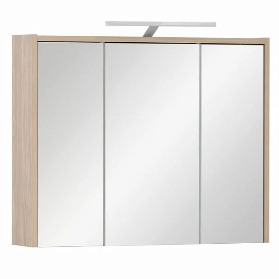 Lomadox Spiegelschrank ESPOO-80 Eiche hell, 3 Türen, Beleuchtung, 74,5 cm b günstig online kaufen