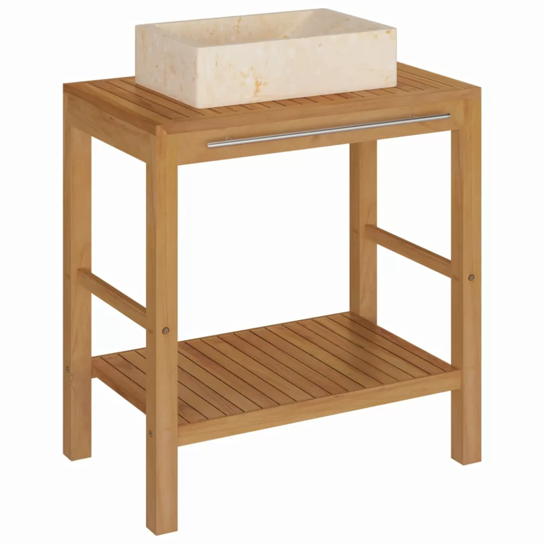 Waschtisch Massivholz Teak Mit Waschbecken Marmor Creme günstig online kaufen