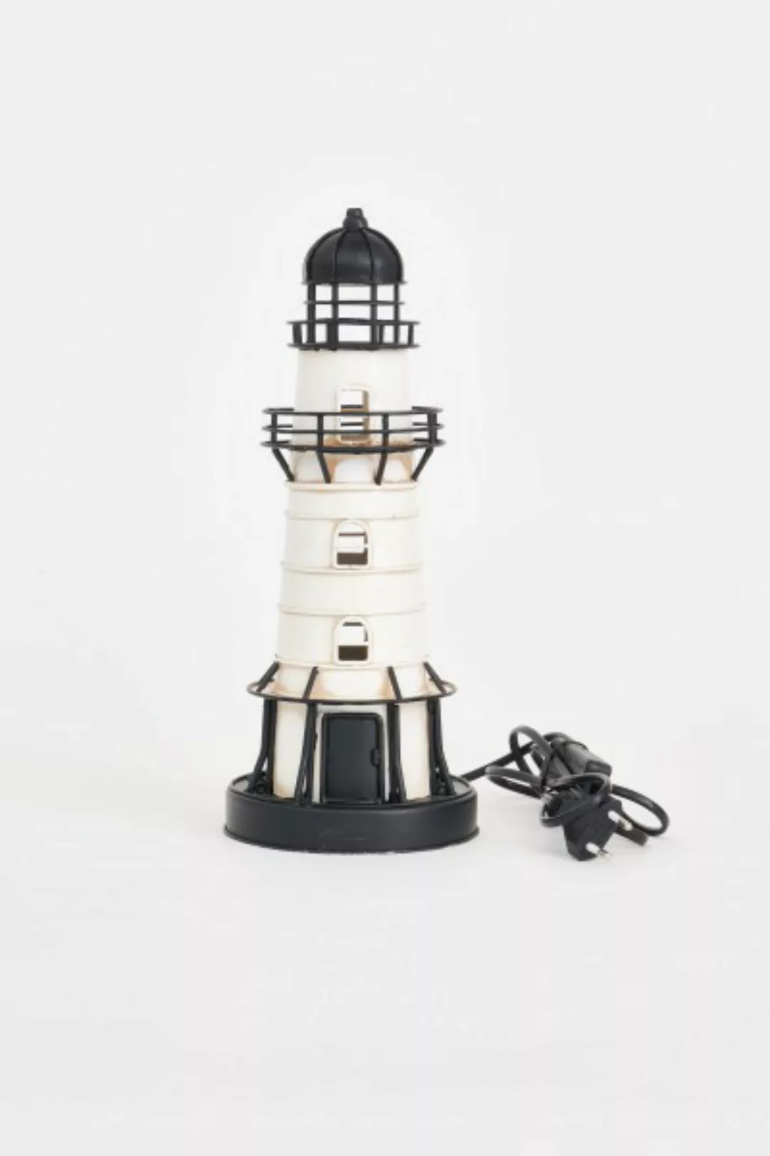 Leuchtturm LED Metall schwarz-weiß, Höhe 32 cm günstig online kaufen