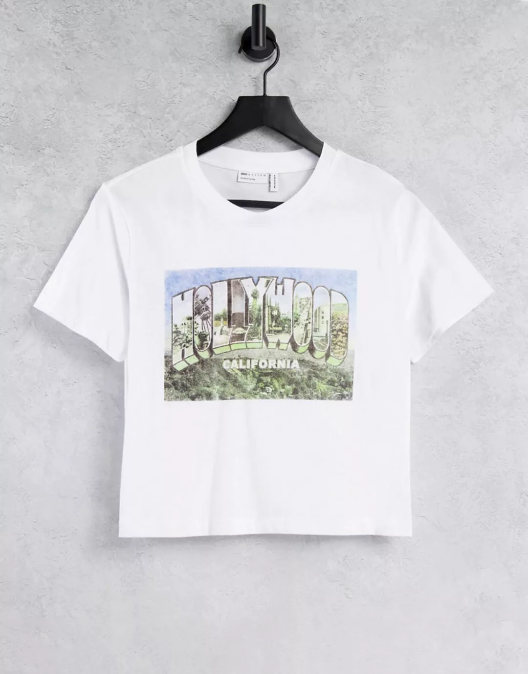 ASOS DESIGN – T-Shirt mit knappem Schnitt und „Hollywood“-Vintageprint in W günstig online kaufen