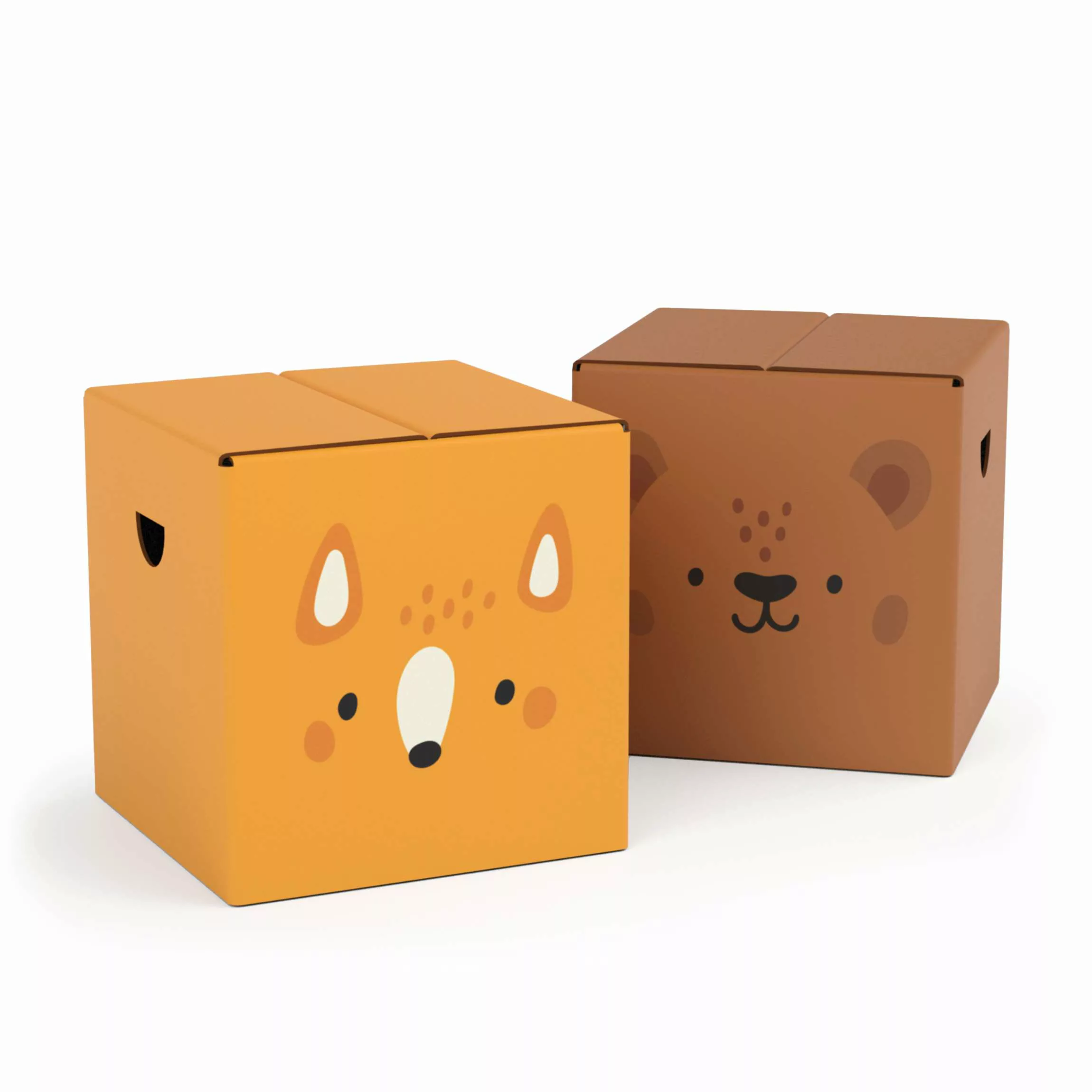 FOLDZILLA 2-teiliges Kinderhocker Set Pappe Niedlicher Fuchs & Bär günstig online kaufen