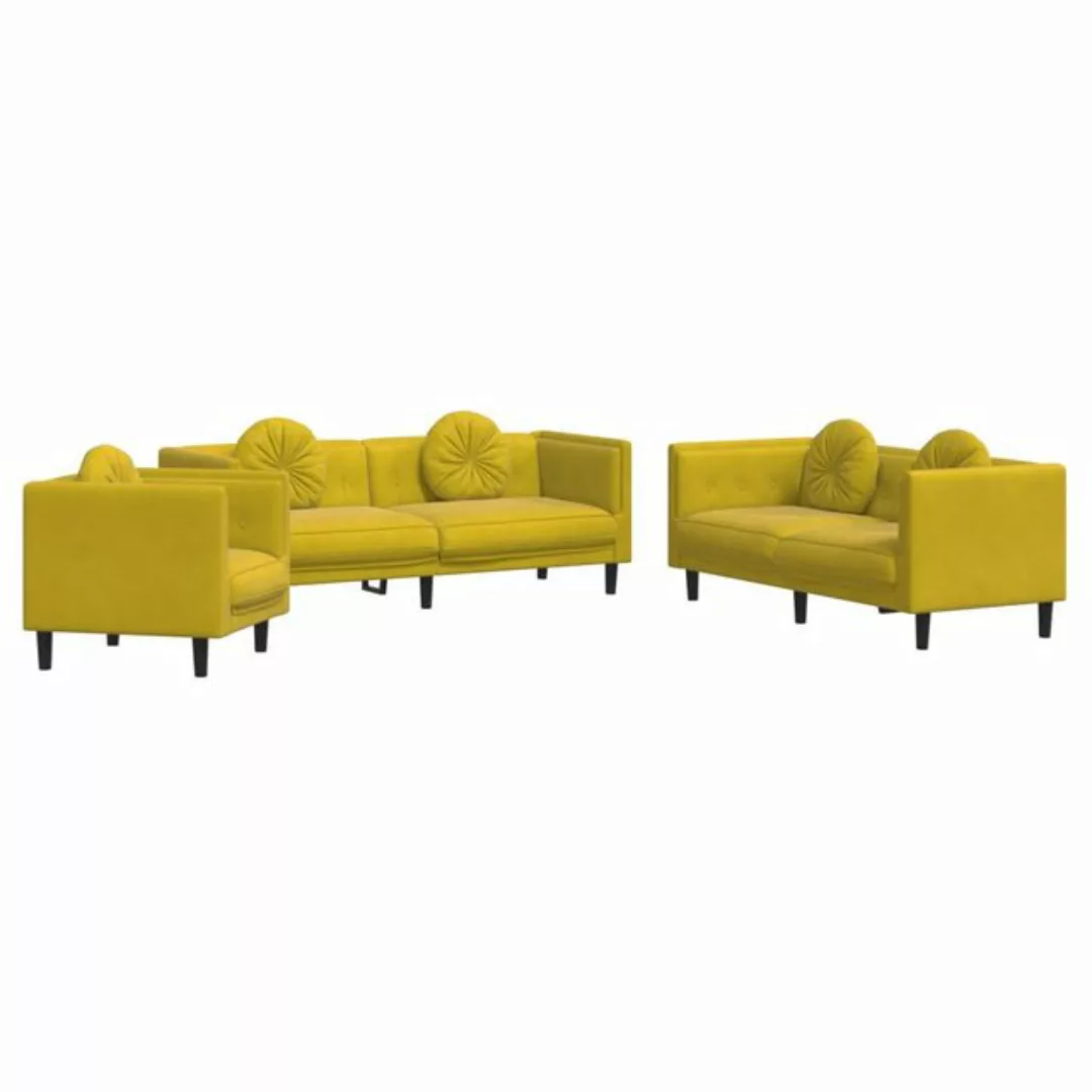 vidaXL Sofa Sofagarnitur Set mit Kissen Samt, 3-tlg., Gelb günstig online kaufen