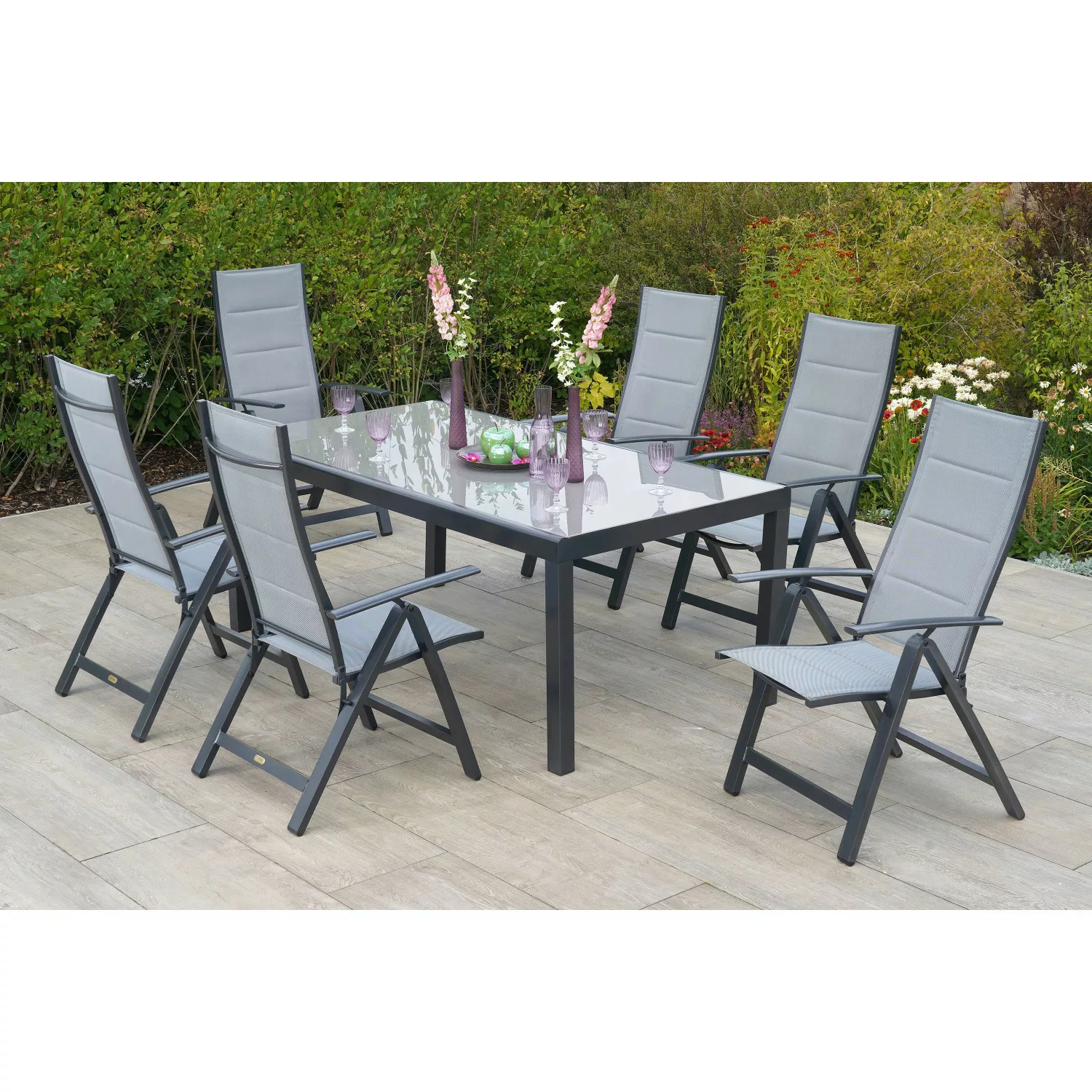 Merxx Florenz Set 7-tlg. Gartentisch 190 x 100 cm Halbrundprofil günstig online kaufen