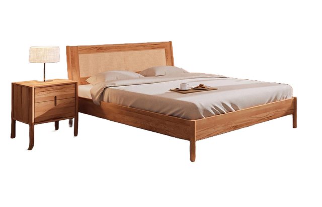 Natur24 Einzelbett Bett Zola 2 Kernbuche massiv 90x210 Rattankopfteil und H günstig online kaufen