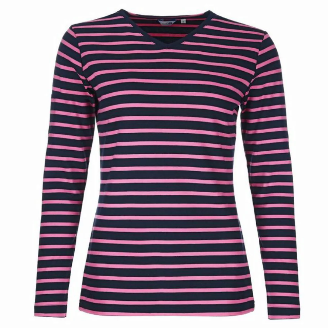 modAS Langarmshirt Damen Shirt mit Streifen und V-Ausschnitt - Bretonisches günstig online kaufen