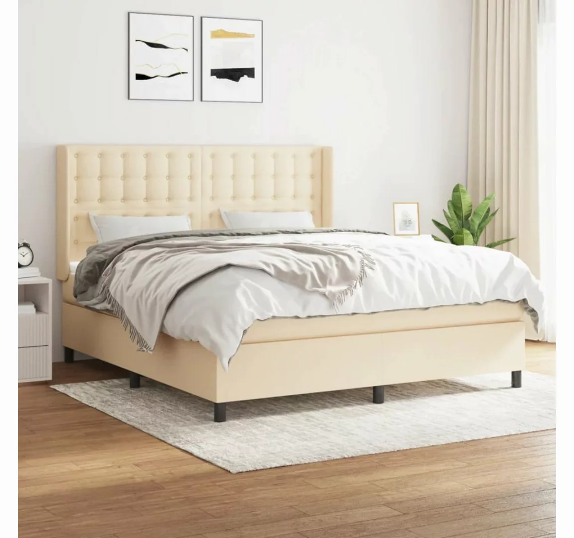 vidaXL Boxspringbett Boxspringbett mit Matratze Creme 160x200 cm Stoff Bett günstig online kaufen