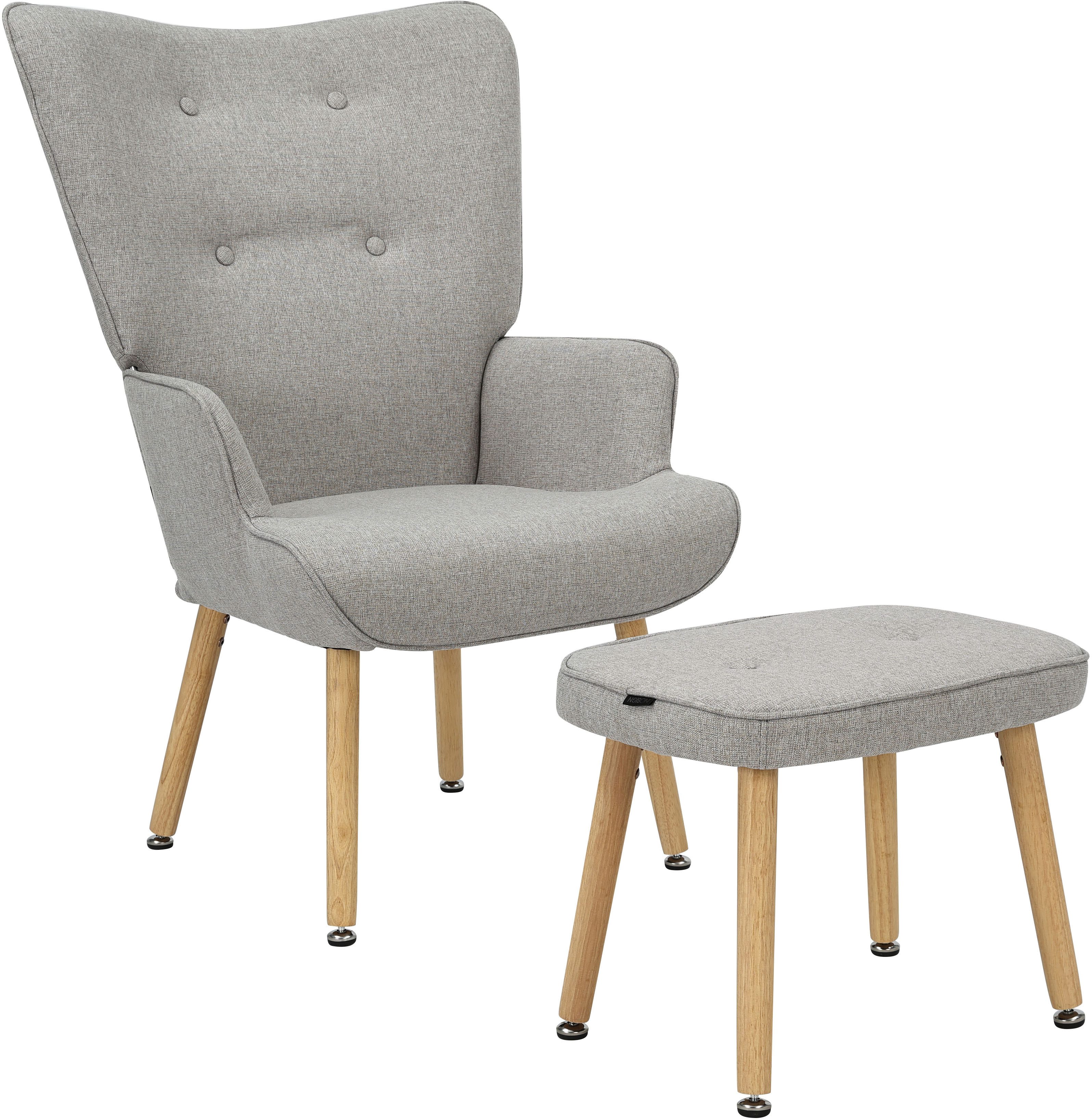 INOSIGN Ohrensessel "PERHAM, Sessel mit Hocker im Set, Knopfheftung, Massiv günstig online kaufen