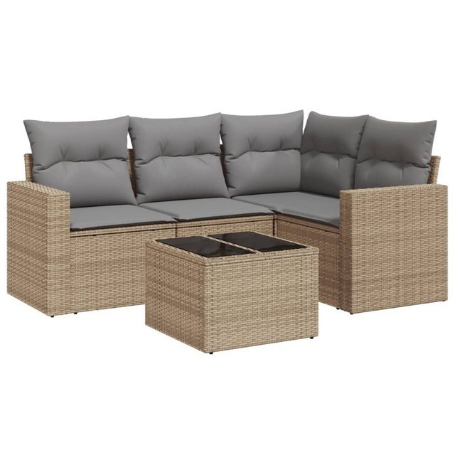 vidaXL Sofaelement 5-tlg. Garten-Sofagarnitur mit Kissen Beige Poly Rattan günstig online kaufen