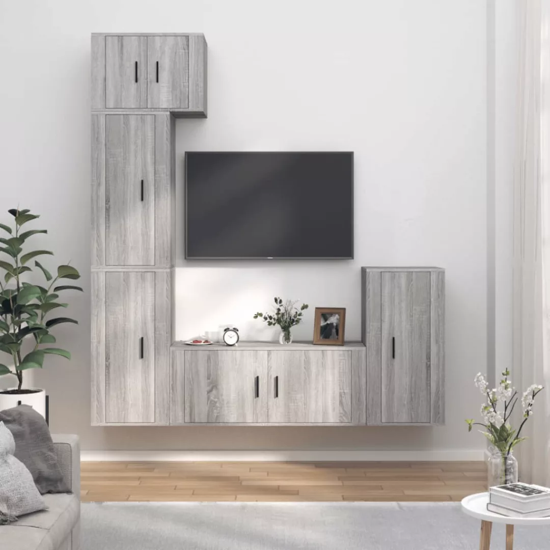 vidaXL TV-Schrank 5-tlg TV-Schrank-Set Grau Sonoma Spanplatte TV-Lowboard F günstig online kaufen