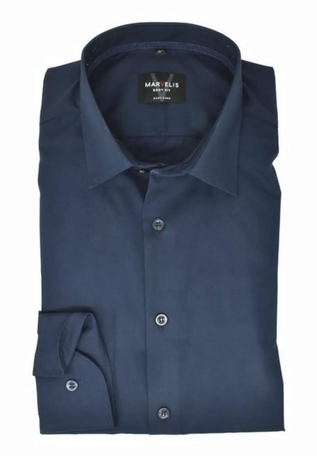 MARVELIS Businesshemd Businesshemd - Body Fit - Langarm - Einfarbig - Marin günstig online kaufen
