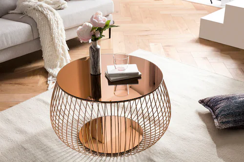 SalesFever Couchtisch, Kristallklare Eleganz mit Marmoroptik, rosegoldfarbe günstig online kaufen