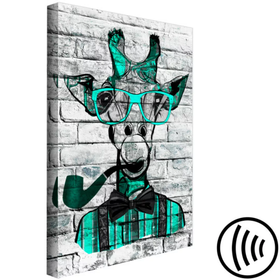 Leinwandbild Giraffe with Pipe (1 Part) Vertical Green XXL günstig online kaufen