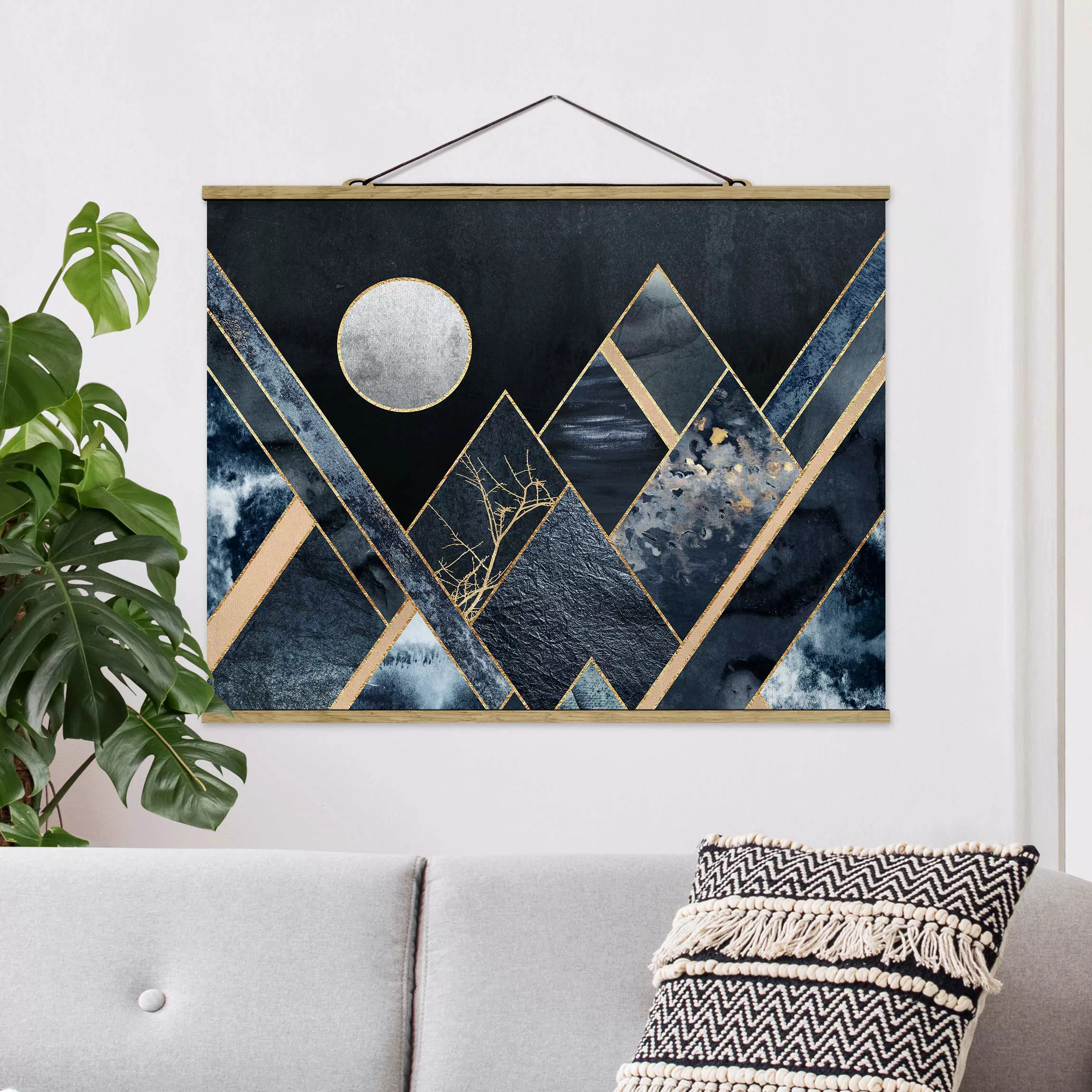 Stoffbild Abstrakt mit Posterleisten - Querformat Goldener Mond abstrakte s günstig online kaufen