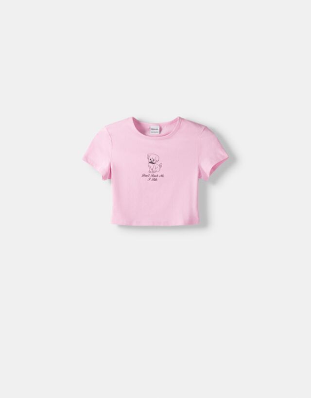 Bershka T-Shirt Mit Print Bskteen S Rosa günstig online kaufen