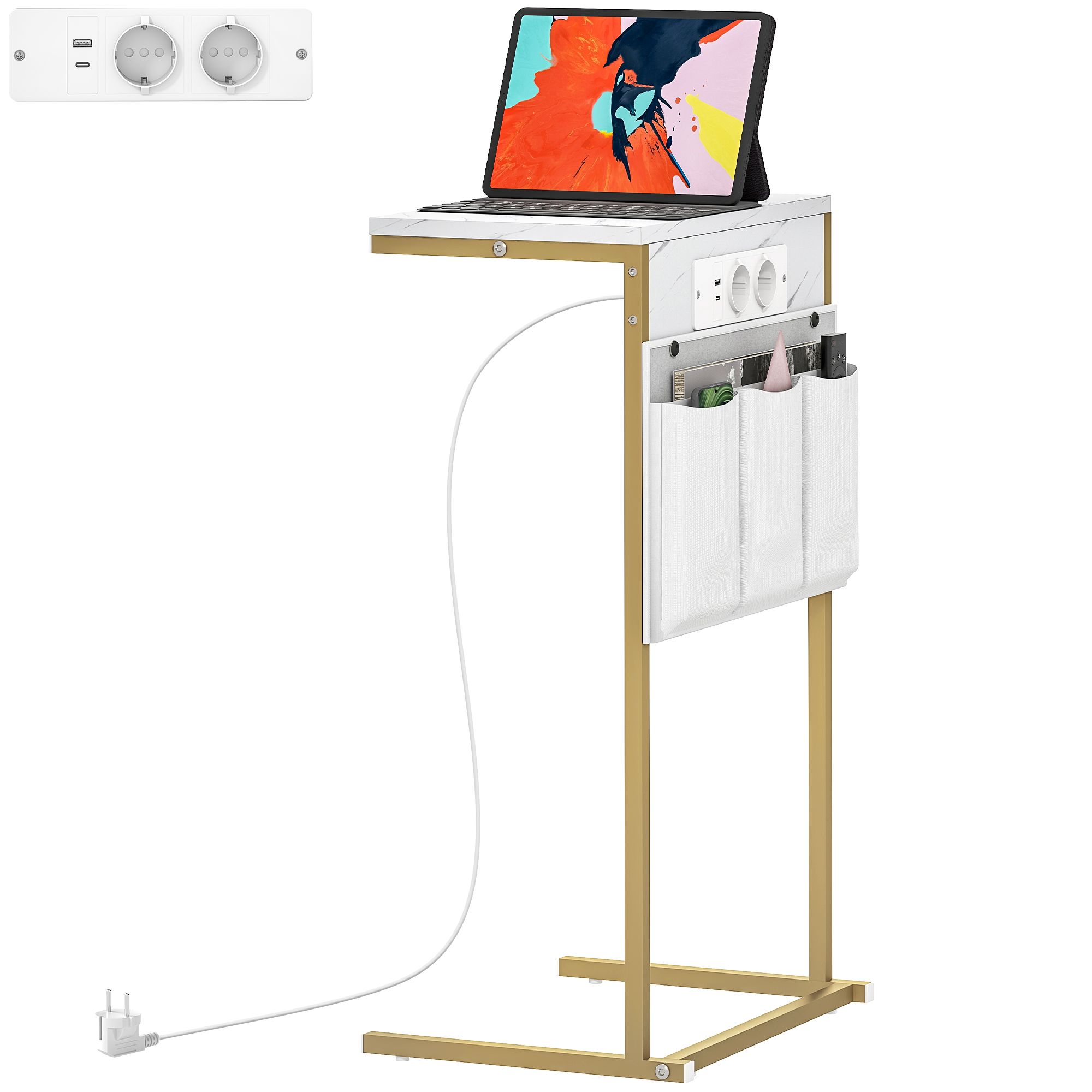 HOMCOM Couchtisch mit integrierten Steckdosen und USB, C-Form Tisch für Sof günstig online kaufen