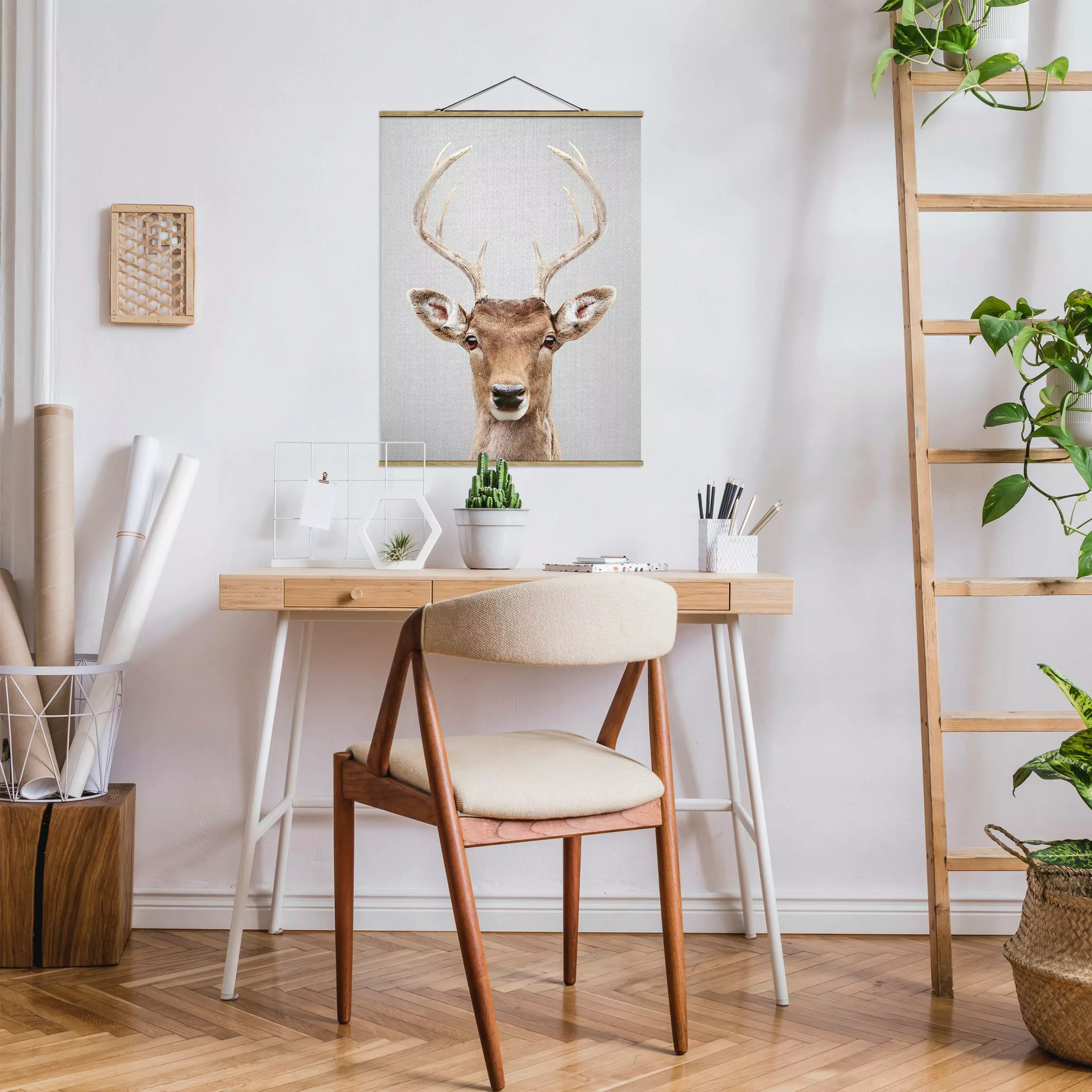 Stoffbild mit Posterleisten Hirsch Heinrich günstig online kaufen