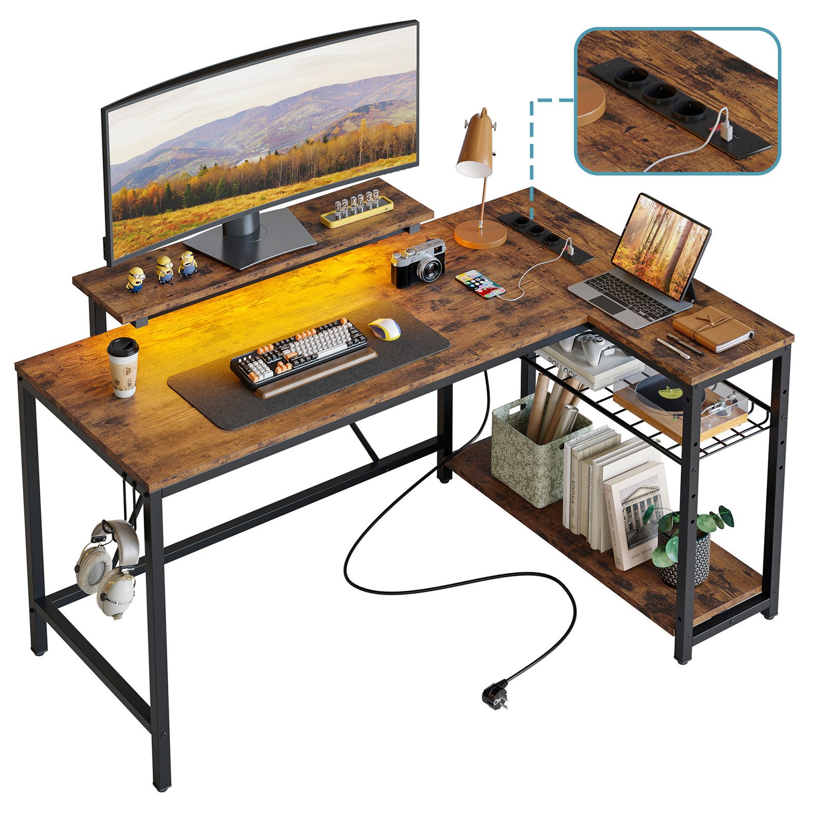 Bestier Gamingtisch Gaming-Schreibtisch L-Form mit LED, günstig online kaufen