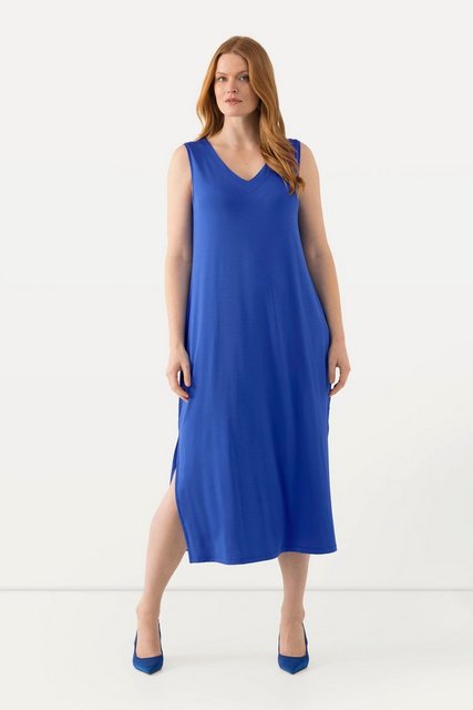 Ulla Popken Jerseykleid Slinky-Midikleid A-Linie V-Ausschnitt ärmellos günstig online kaufen