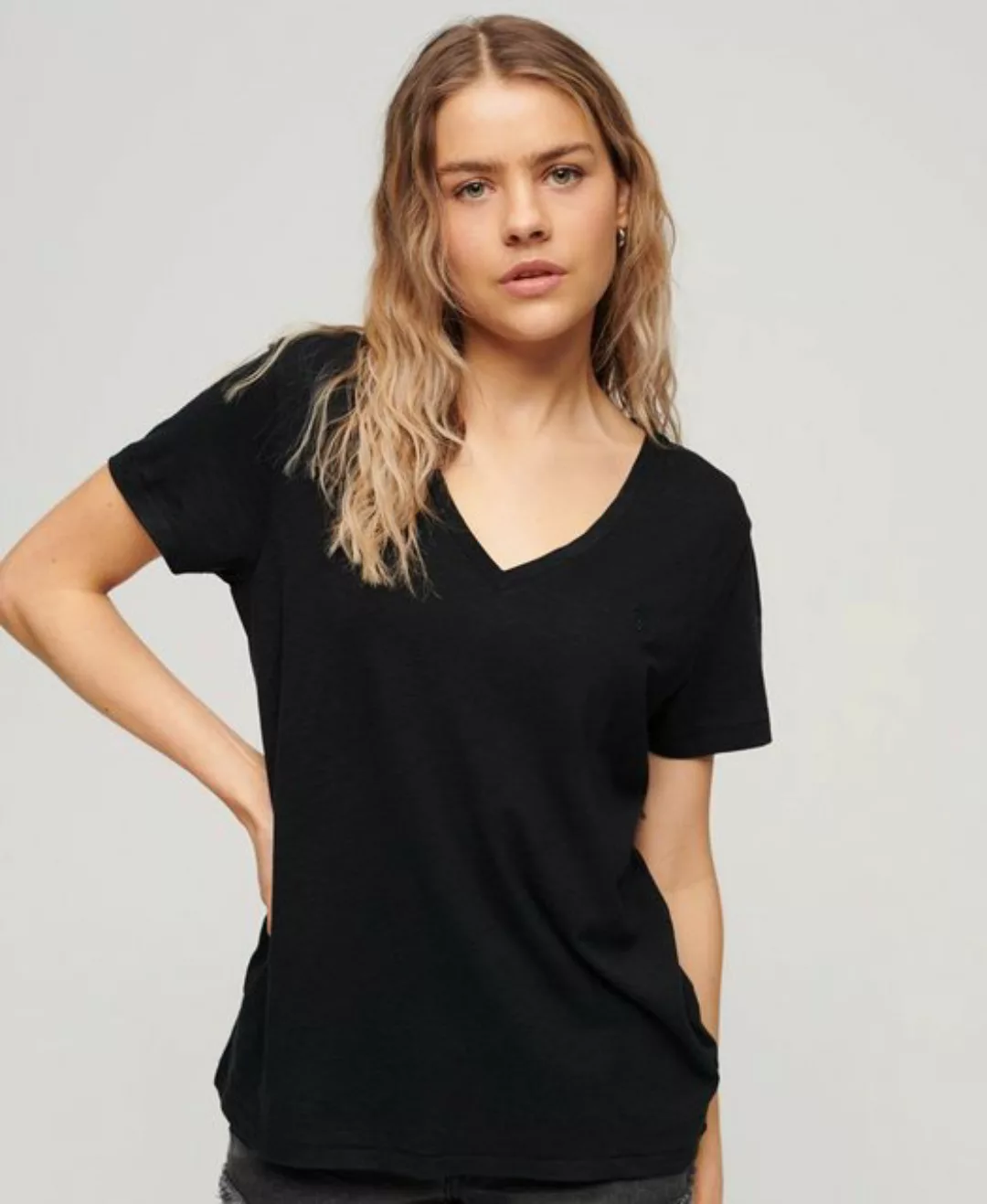 Superdry T-Shirt STUDIOS SLUB EMB VEE TEE Black günstig online kaufen