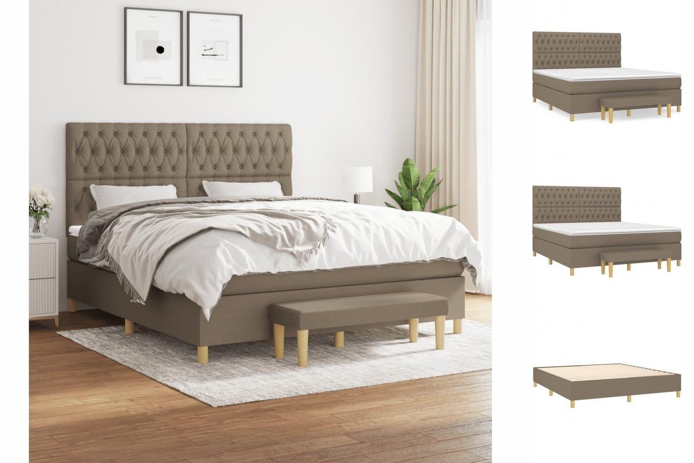 vidaXL Boxspringbett Boxspringbett mit Matratze Taupe 180x200 cm Stoff Bett günstig online kaufen