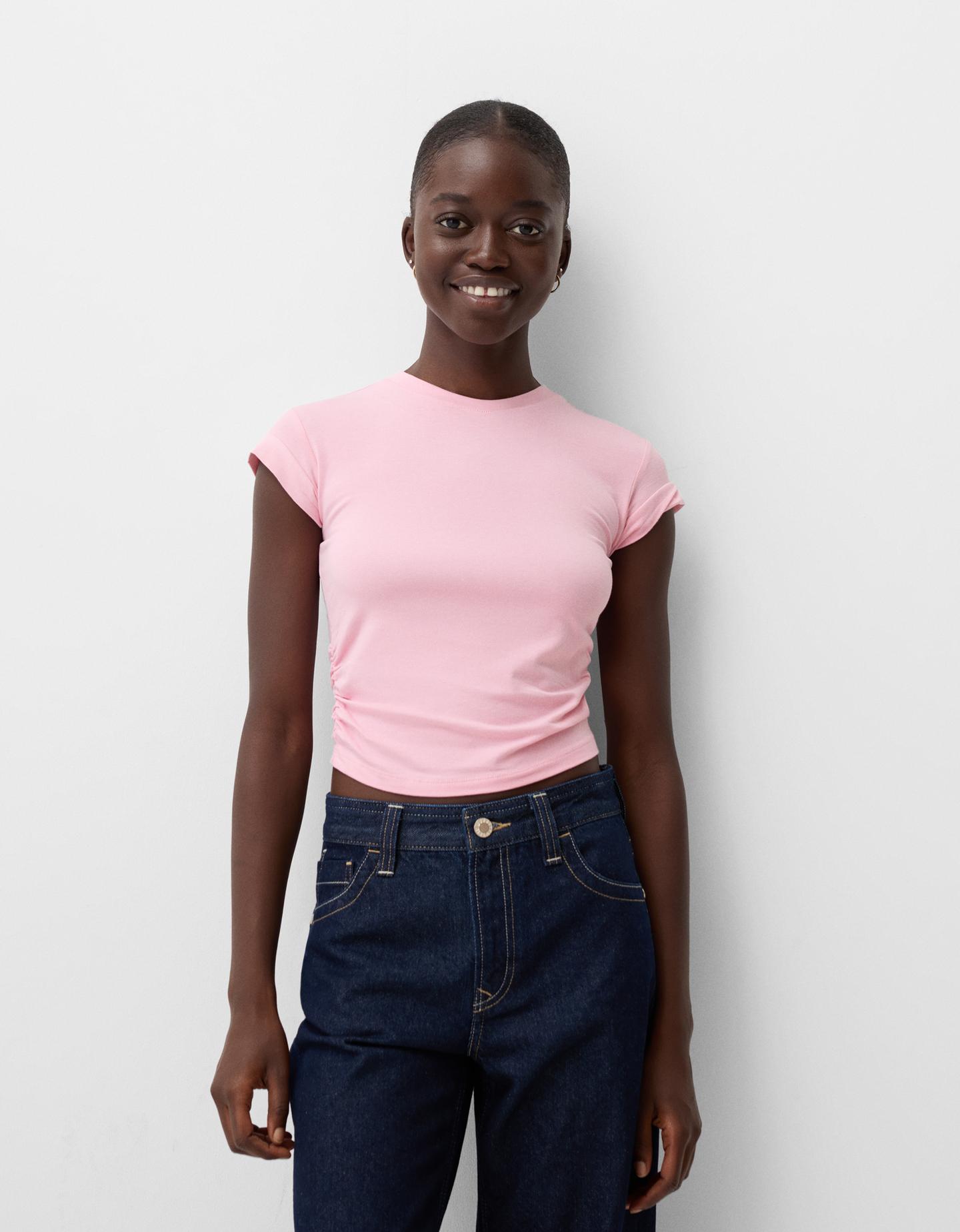 Bershka T-Shirt Mit Kurzen Ärmeln Damen L Rosa günstig online kaufen