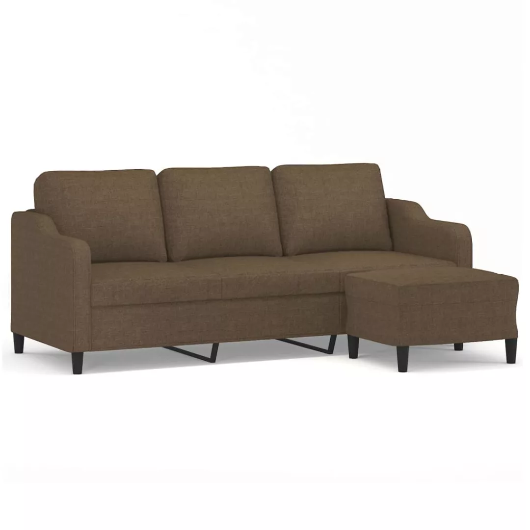 Vidaxl 3-sitzer-sofa Mit Hocker Braun 180 Cm Stoff günstig online kaufen