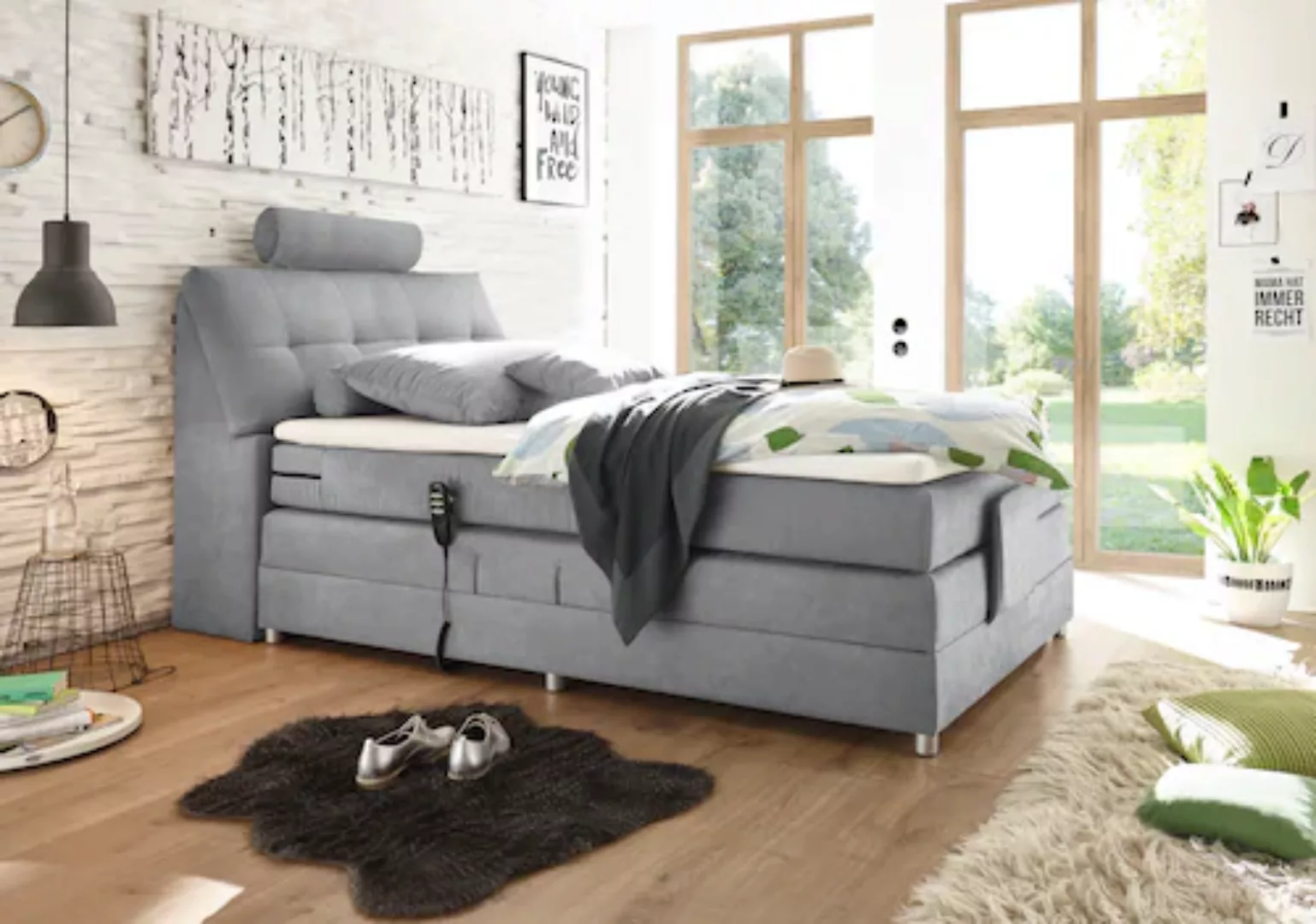 ED EXCITING DESIGN Boxspringbett »Palermo«, inkl. Motor, Topper, Kopfstütze günstig online kaufen