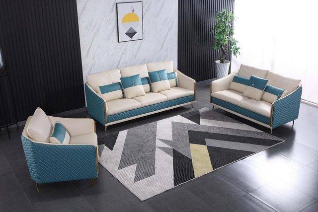 Xlmoebel Sofa Zeitgemäßes Wohnzimmer-Sofa Set mit 3 Sitzplätzen aus Leder, günstig online kaufen