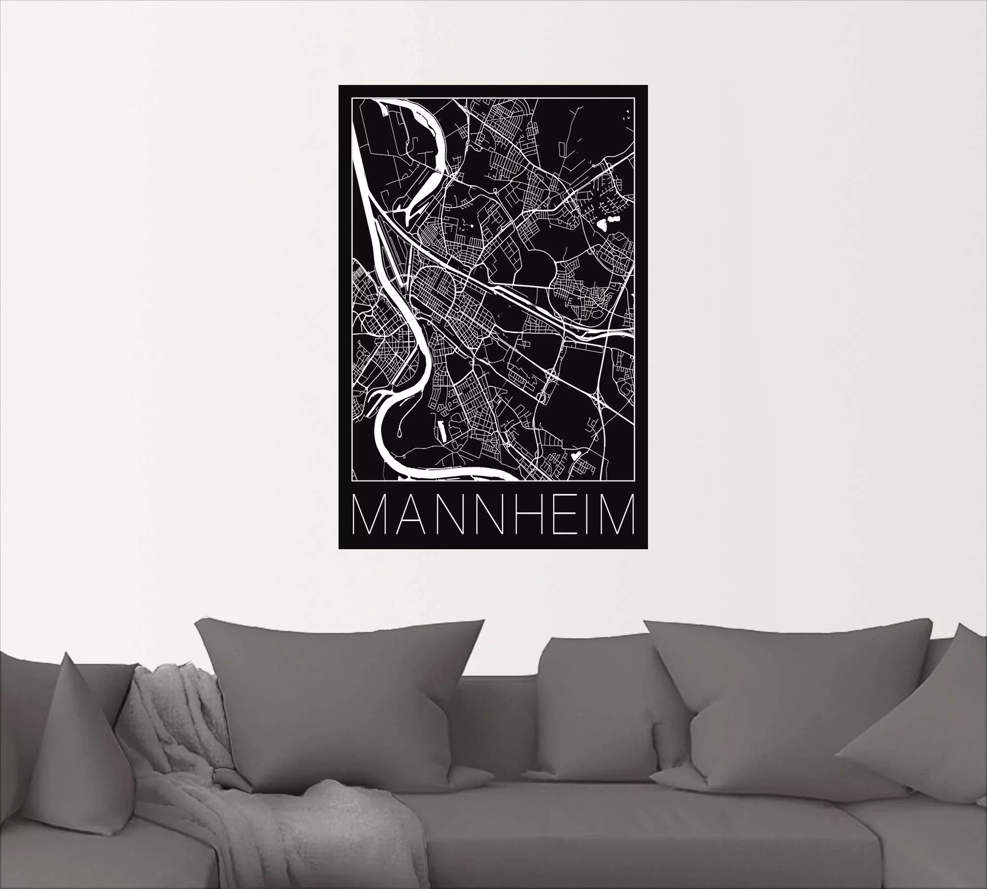 Artland Wandfolie »Retro Karte Mannheim Deutschland Schwarz«, Deutschland, günstig online kaufen