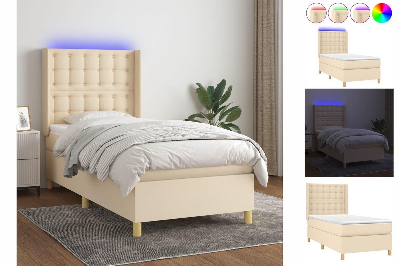 vidaXL Bettgestell Boxspringbett mit Matratze LED Creme 80x200 cm Stoff Bet günstig online kaufen