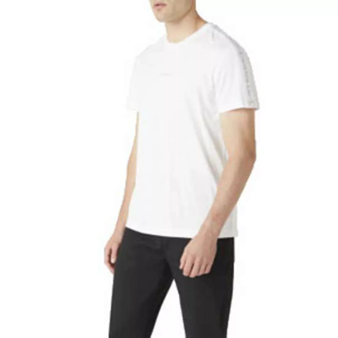 Calvin Klein Jeans – T-Shirt in Weiß mit Logo und Jacquard-Schulterdetail günstig online kaufen