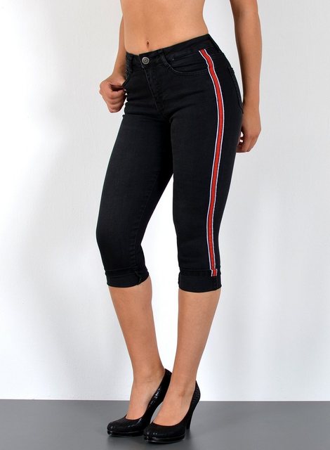 ESRA Caprijeans 3/4 Jeans Hose Capri Jeans mit Seitenstreifen High Waist Ca günstig online kaufen