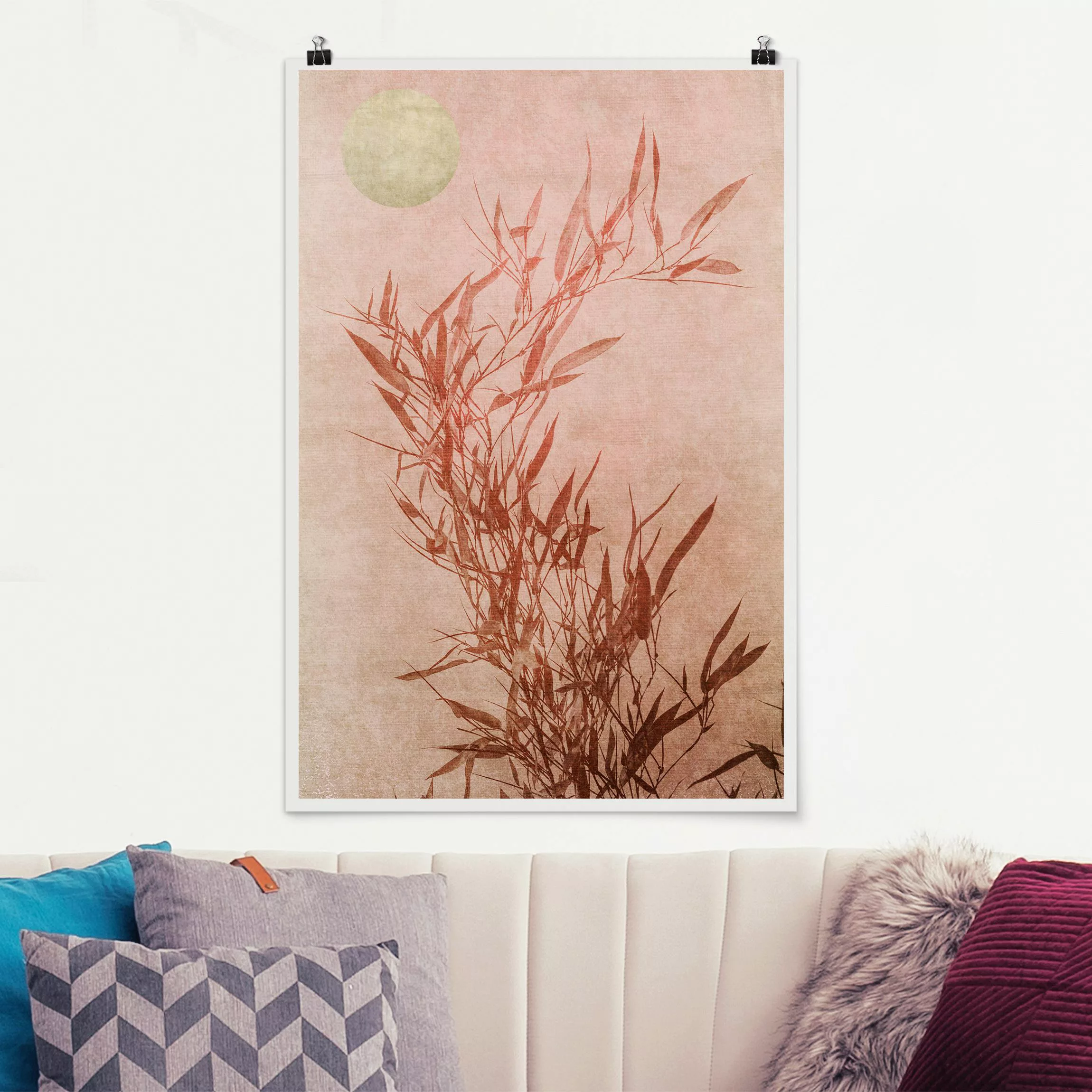 Poster Goldene Sonne mit Rosa Bambus günstig online kaufen