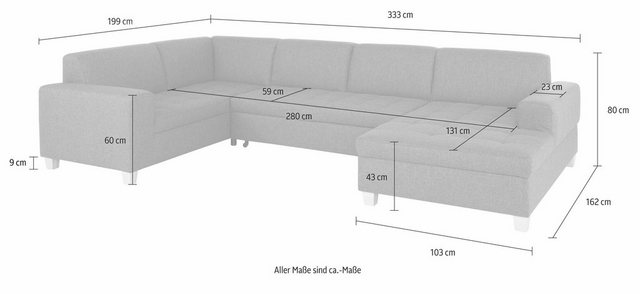 Home affaire Wohnlandschaft "Corby U-Form", wahlweise mit Bettfunktion, Ste günstig online kaufen