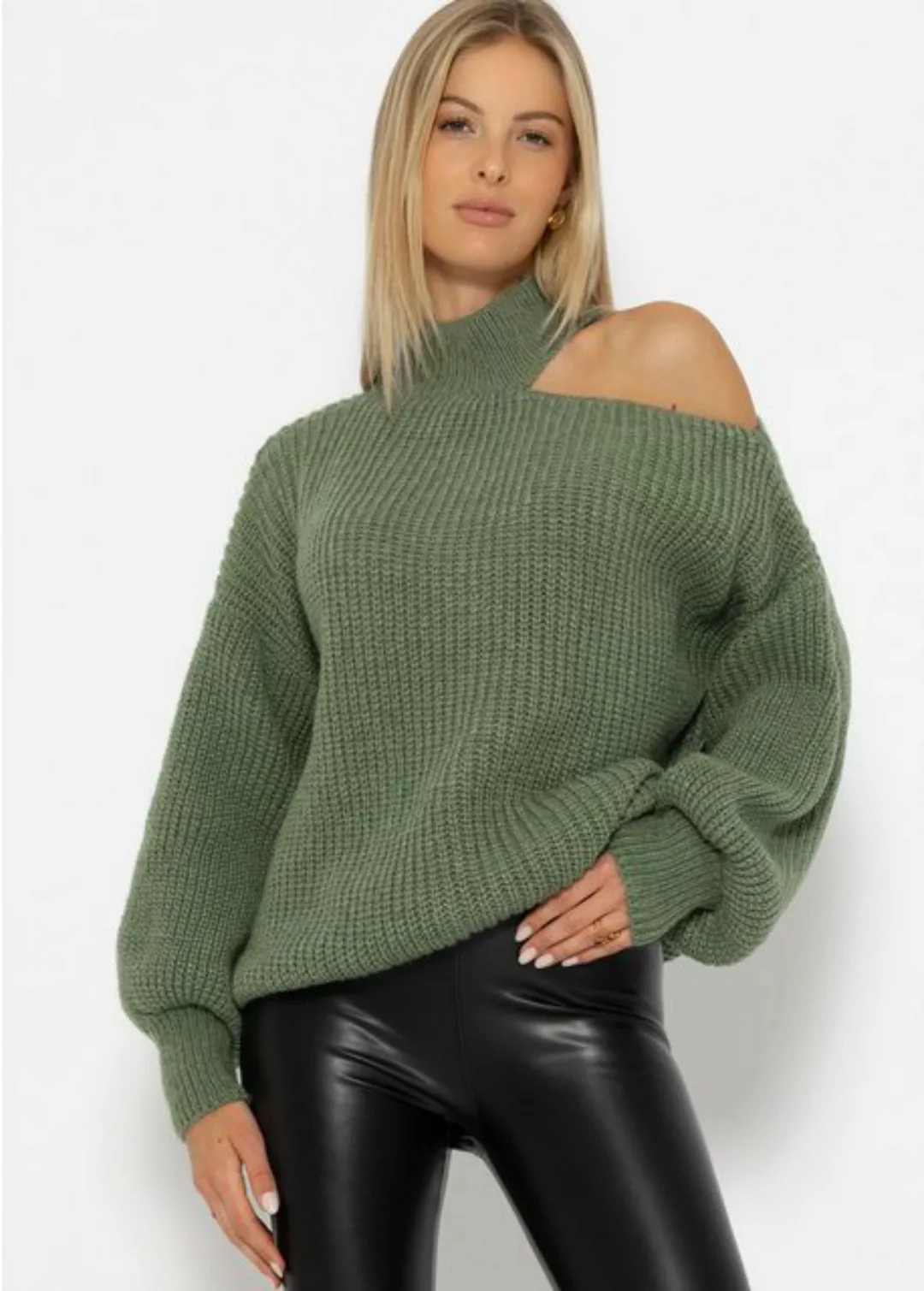 SASSYCLASSY Strickpullover Oversize Pullover Damen mit Schulter Cut-Out Rol günstig online kaufen