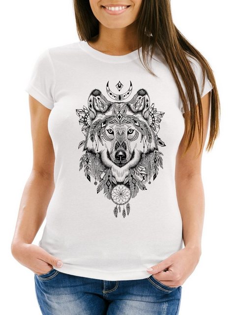 Neverless Print-Shirt Damen T-Shirt Wolf Traumfänger Atzekenmuster Boho Atz günstig online kaufen