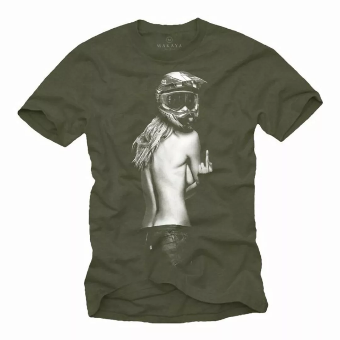 MAKAYA T-Shirt Herren Pin Up Motorrad Helm Motocross Motiv Aufdruck Biker B günstig online kaufen