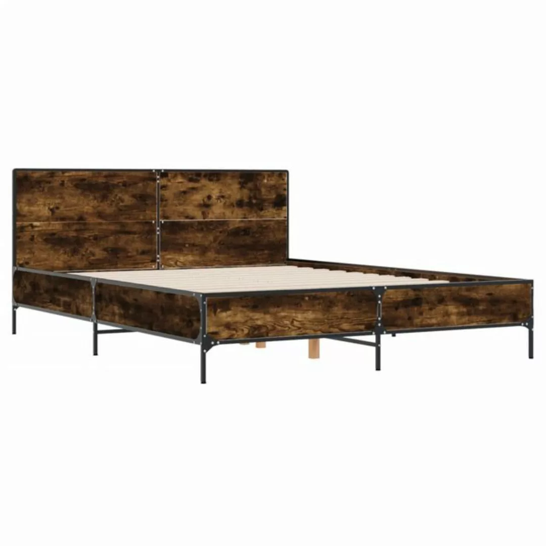 vidaXL Bett Bettgestell Räuchereiche 160x200 cm Holzwerkstoff und Metall günstig online kaufen