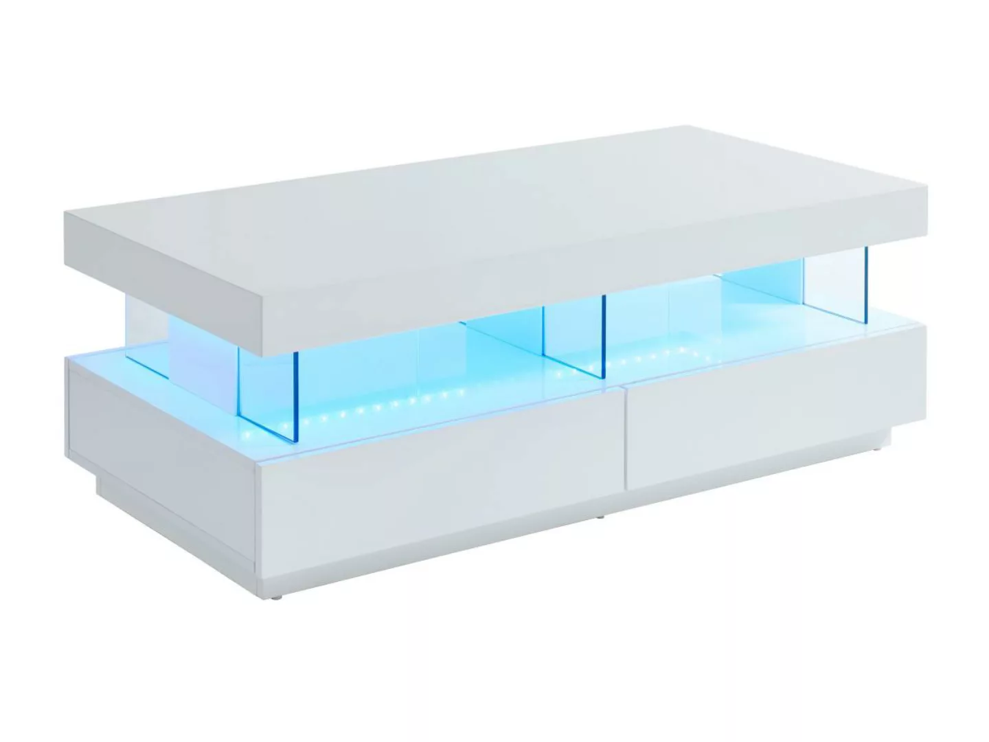 Couchtisch mit 2 Schubladen & 2 Ablagen + LEDs - MDF lackiert - Weiß - FABI günstig online kaufen