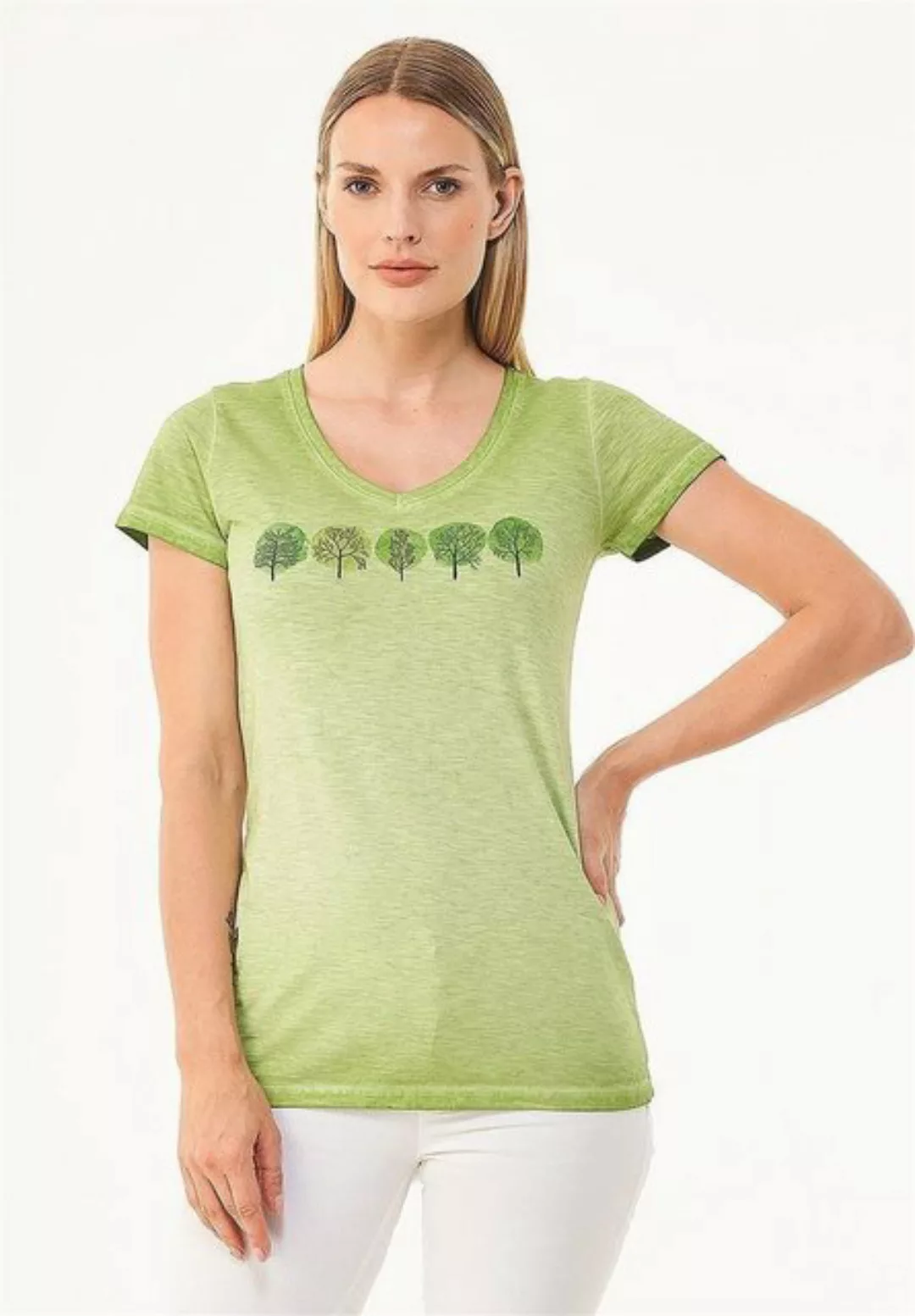 ORGANICATION T-Shirt Women's Garment-Dyed Printed T-shirt in Grass Green günstig online kaufen