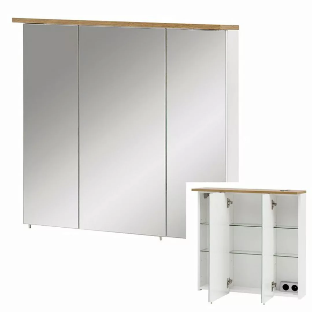 Lomadox Spiegelschrank PASSAU-04 70,5cm in weiß Glanz-Eiche-Landhaus B/H/T günstig online kaufen