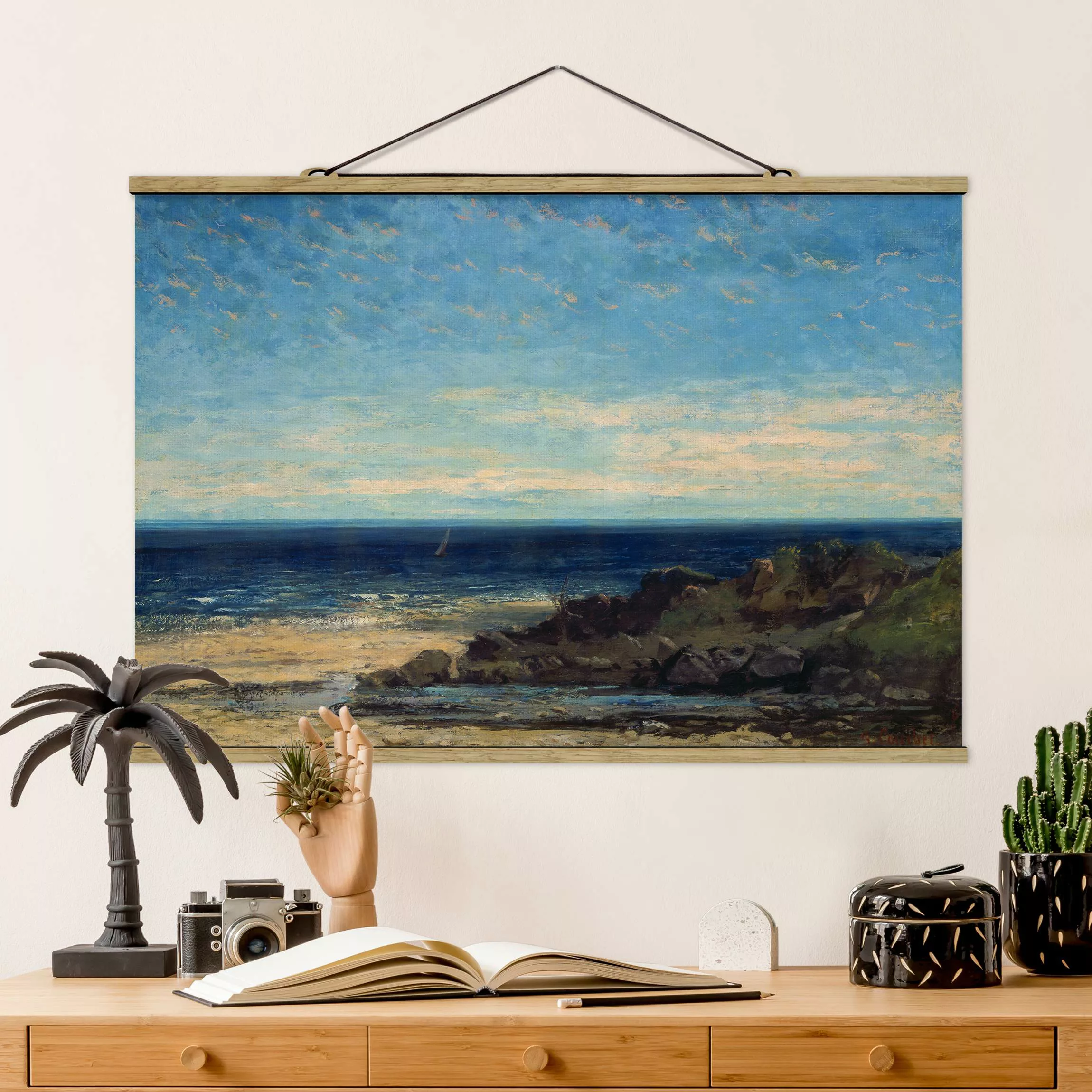 Stoffbild Strand mit Posterleisten - Querformat Gustave Courbet - Blaues Me günstig online kaufen