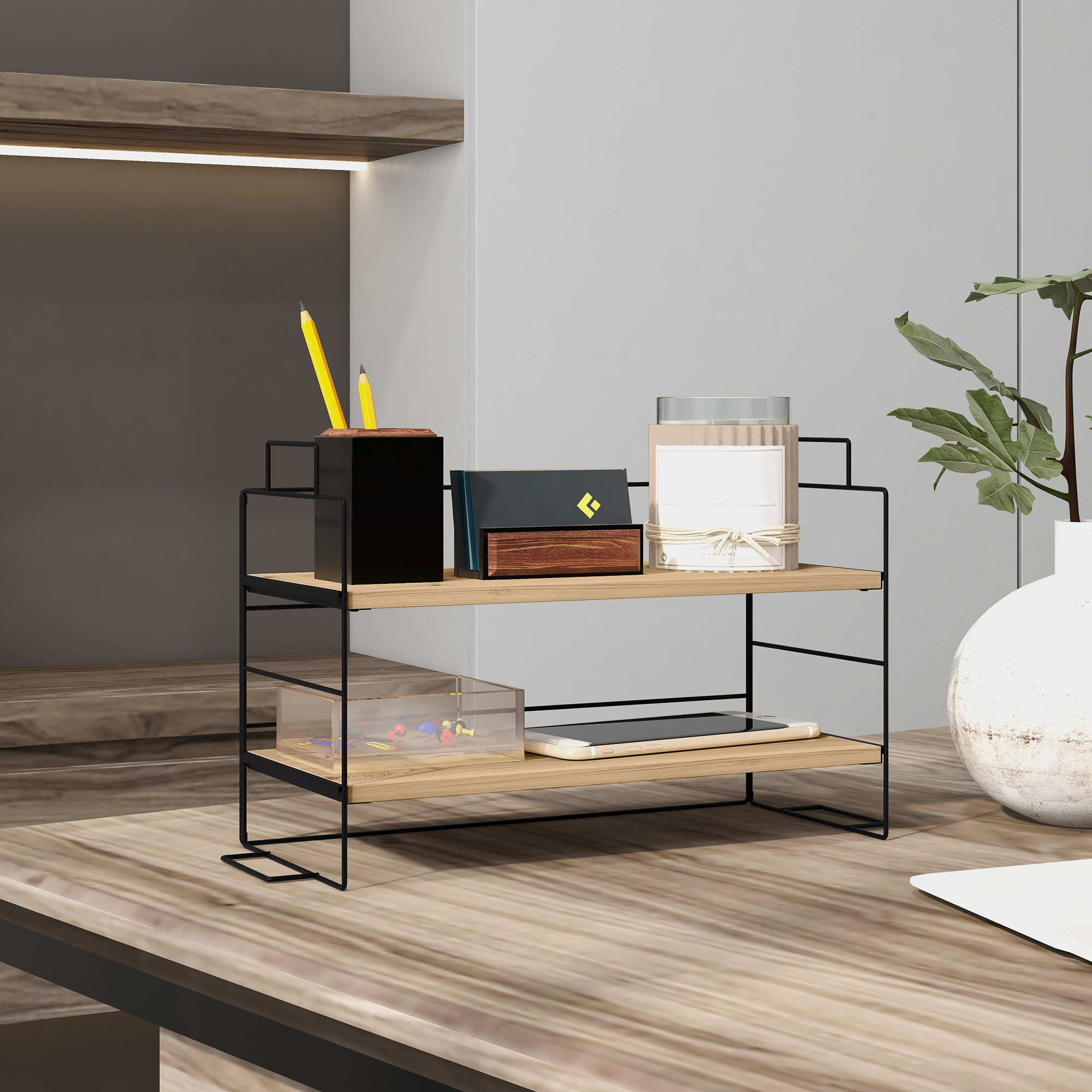 HOMCOM Büroorganisator, 2-stufiges Büroregal, 42B x 16,5T x 24,5H cm, Holzr günstig online kaufen
