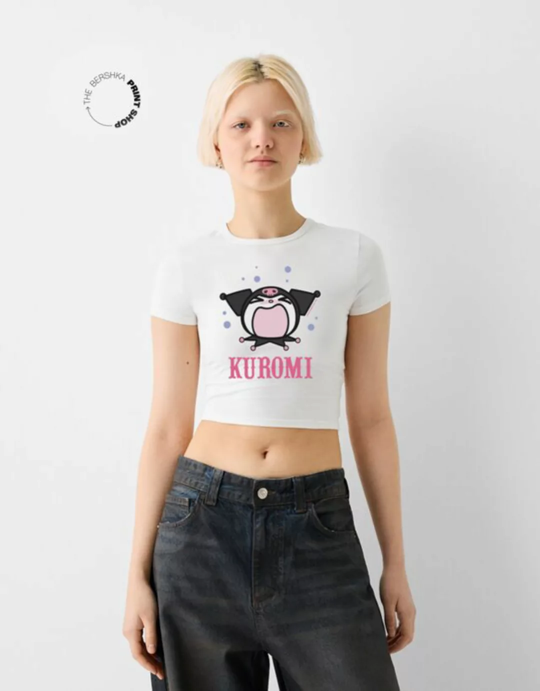 Bershka T-Shirt Kuromi Mit Kurzen Ärmeln Damen S Grbrochenes Weiss günstig online kaufen