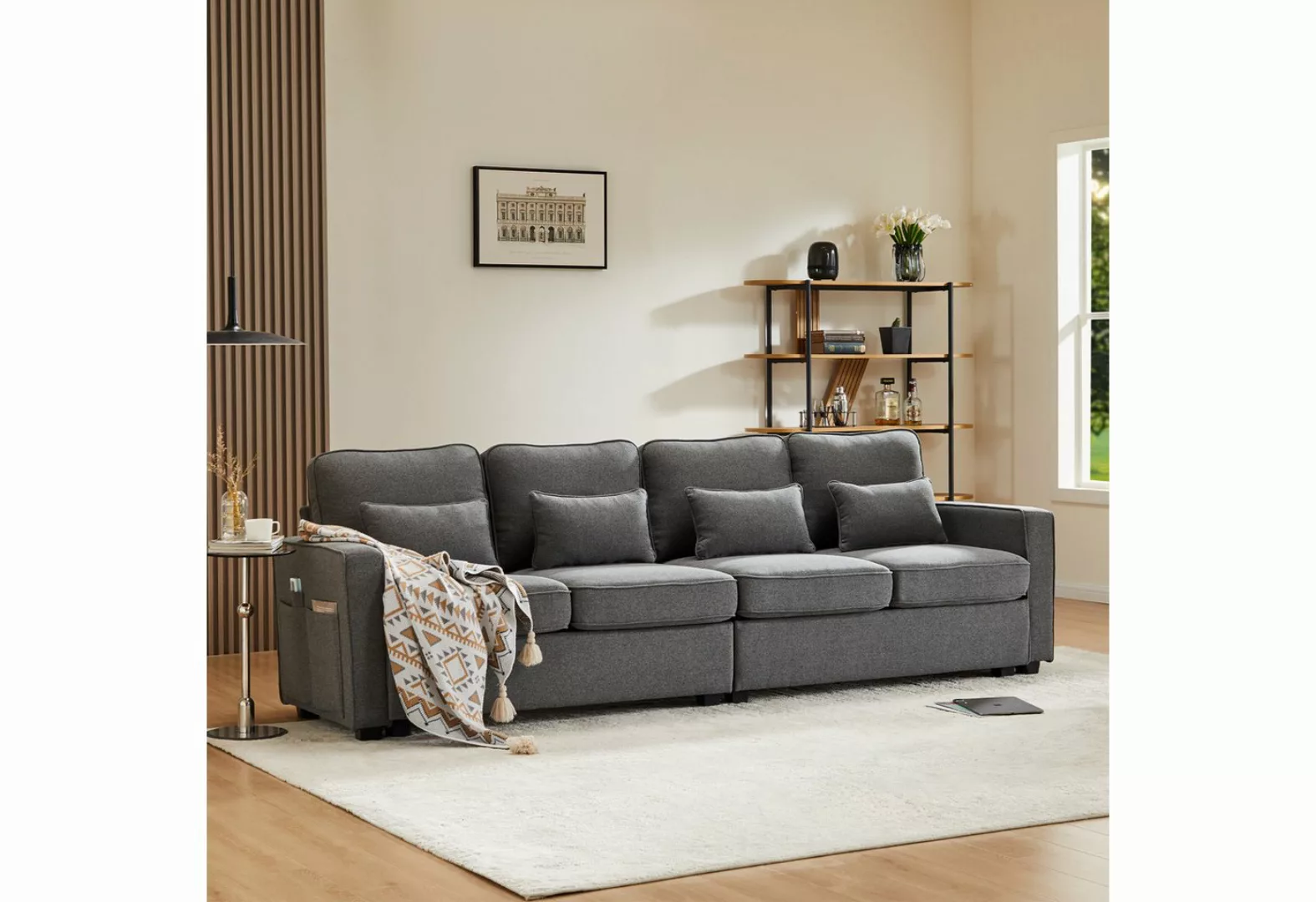 KLAM HOME Sofa 4-Sitzer-Sofa aus Leinenstoff Viersitzer-Sofa mit Armlehnent günstig online kaufen